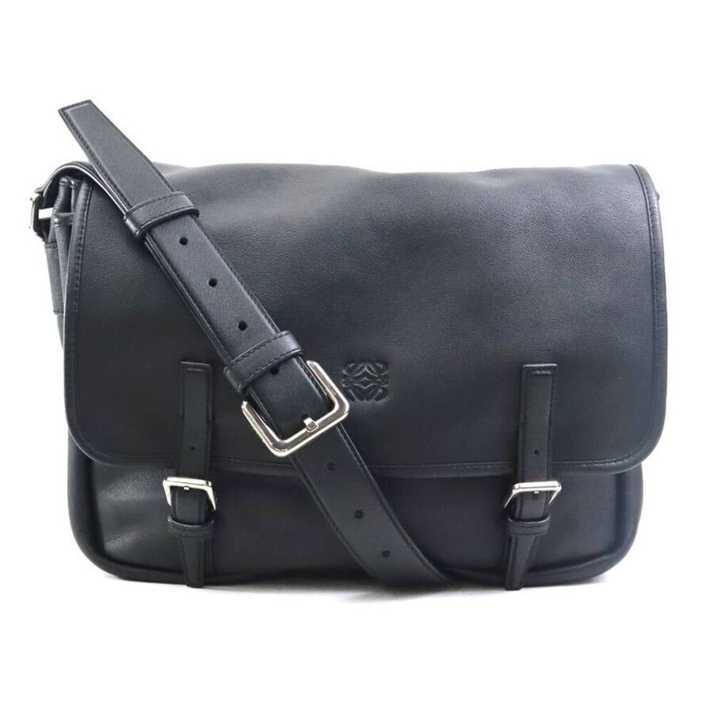 Loewe Black Leather Silver Shoulder Bag Crossbody Anagram Black Silver - Picture 2 of 5
